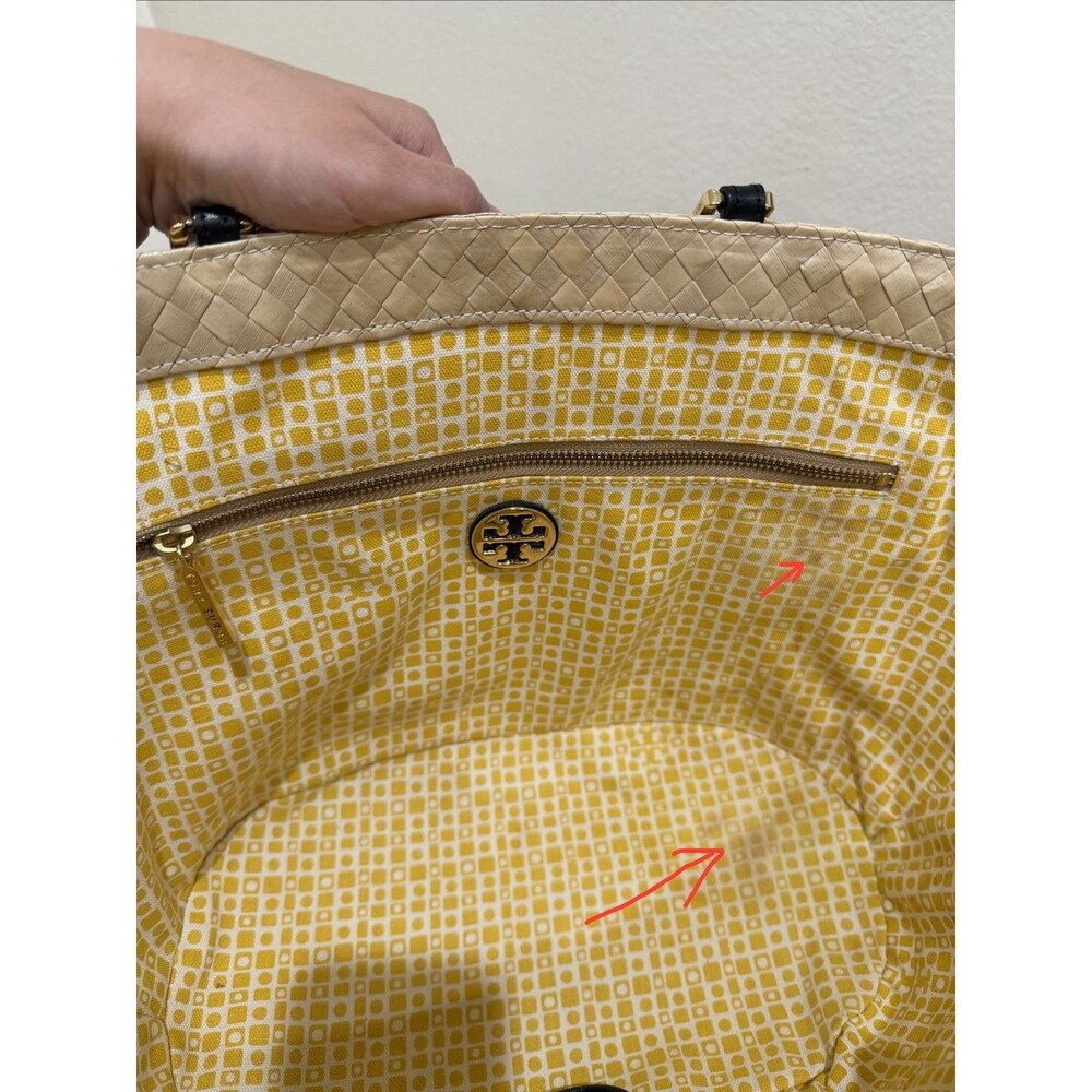 Tory Burch Pom Pom Straw Beach Basket Tote Women Handbag Pre-loved - Picture 7 of 16